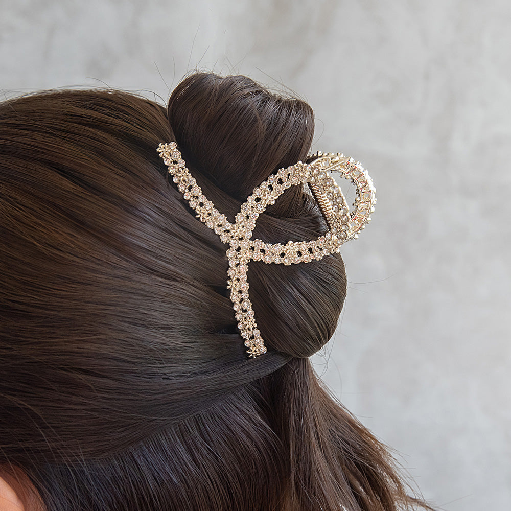 ヘアクリップ メタル ランダム ミニフラワーストーン ロールバンスクリップ