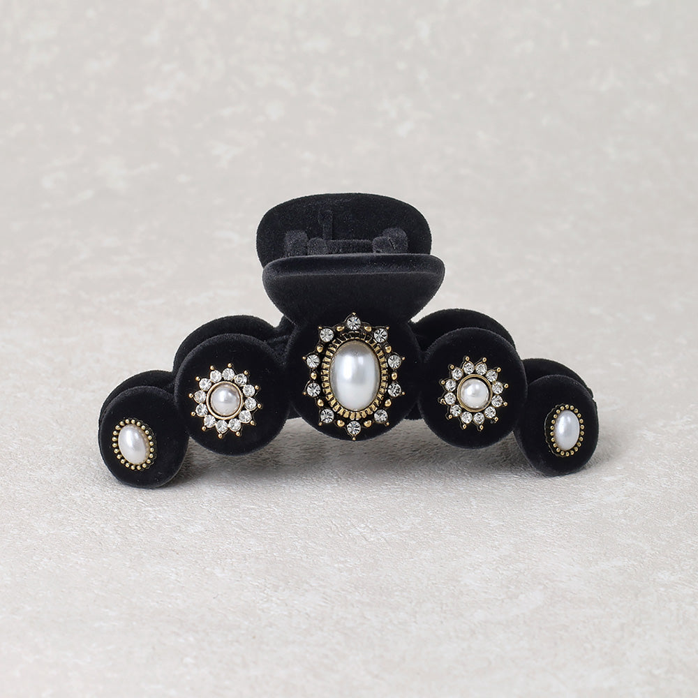 ビジュー装飾のヘアクリップ ヘアクリップ フロッキー パール ビジュー アンティーク調 バンス