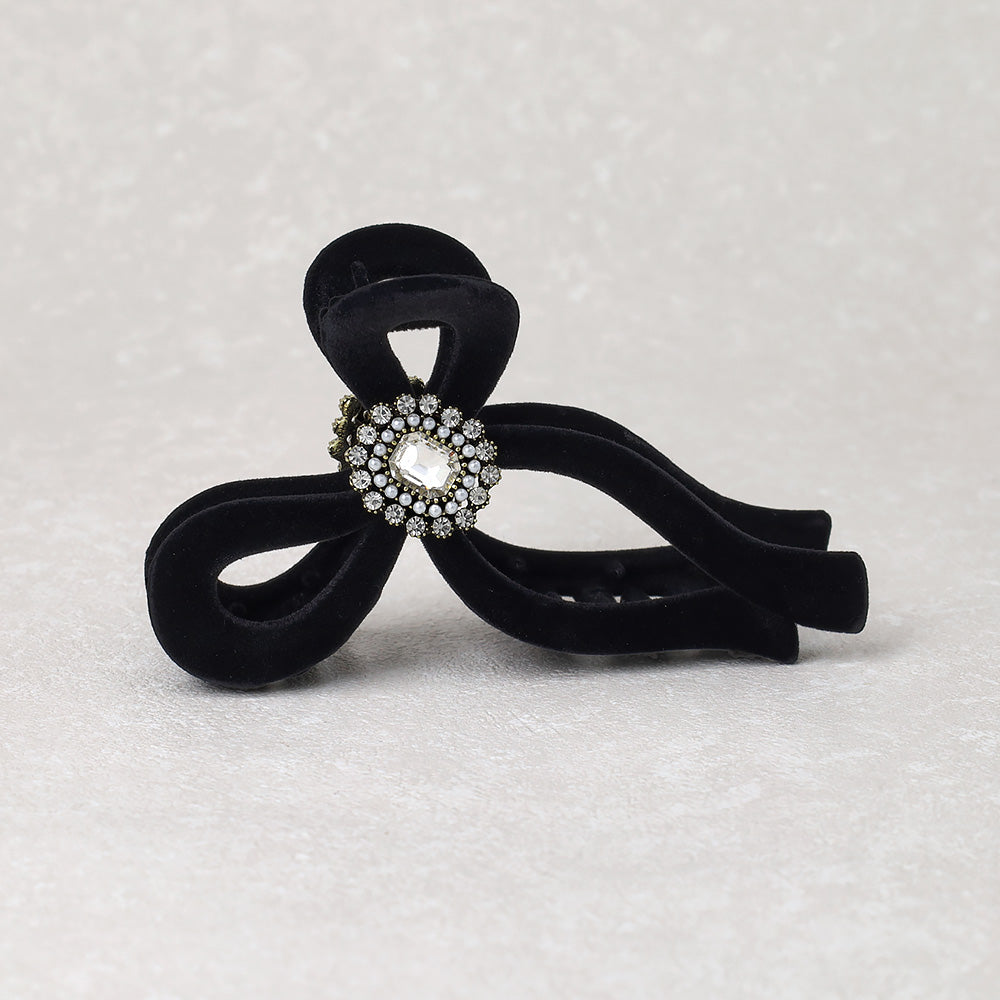 ヘアクリップ フロッキー パール ビジュー アンティーク調 リボン