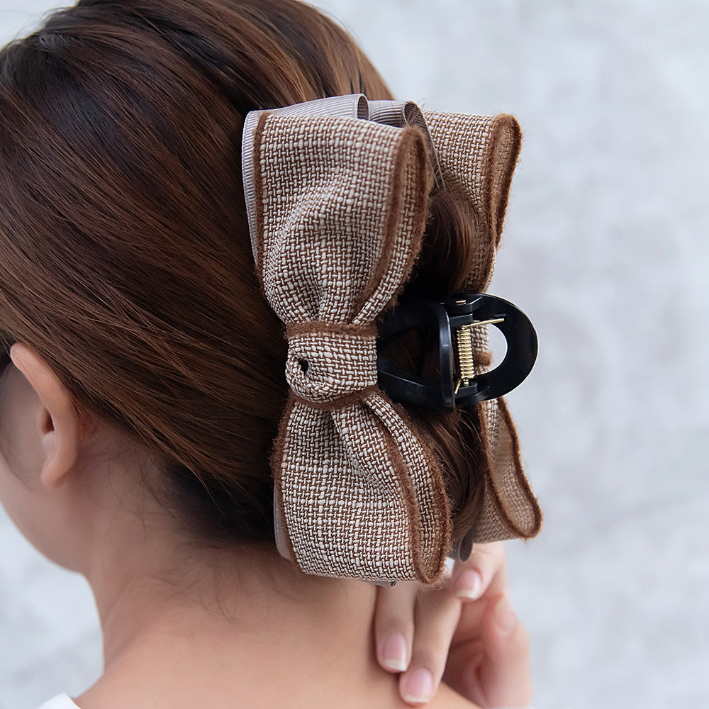 ヘアクリップ チェック グログラン リボン バンスクリップ