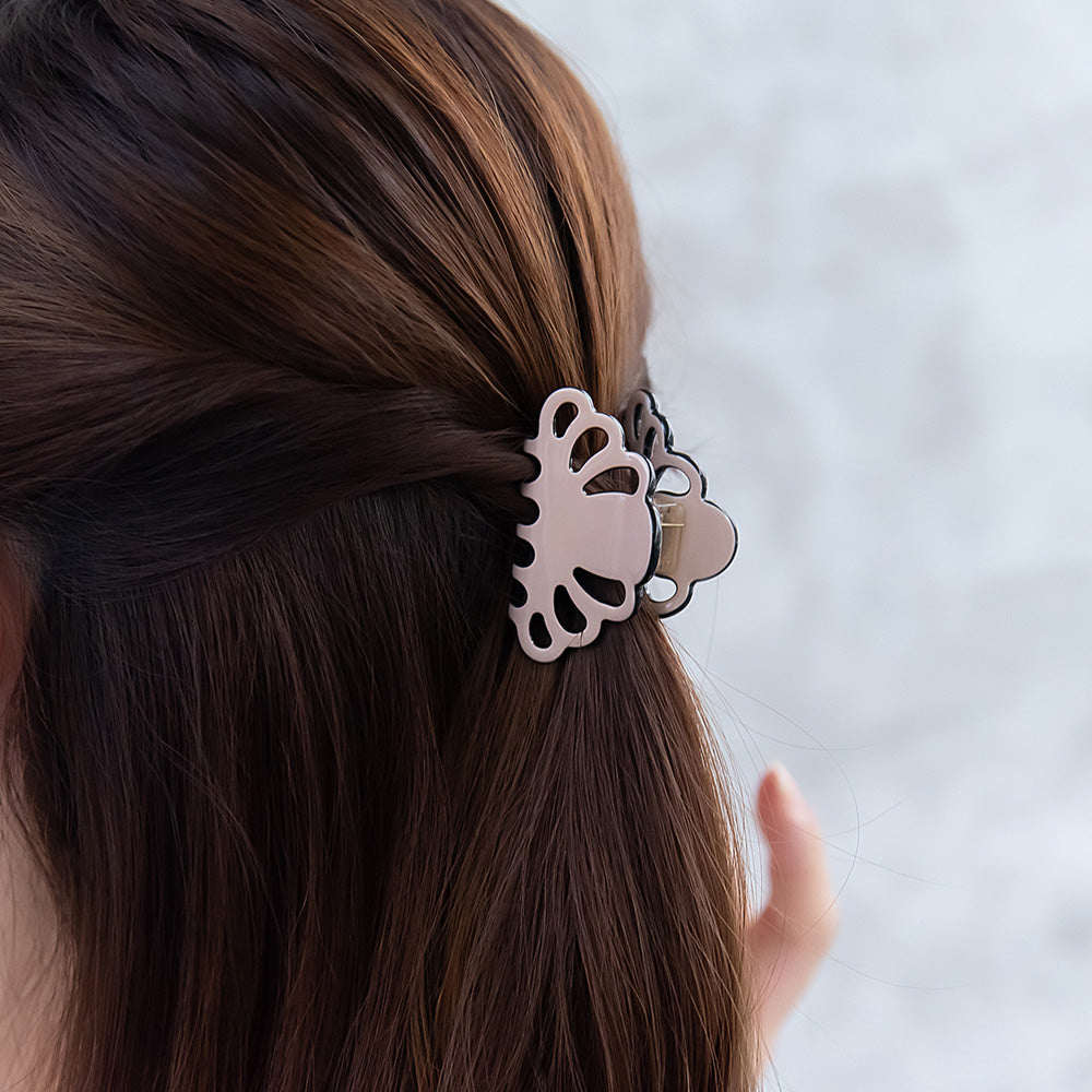 ヘアクリップ 透かし スカラップ バイカラー ミニ バンスクリップ