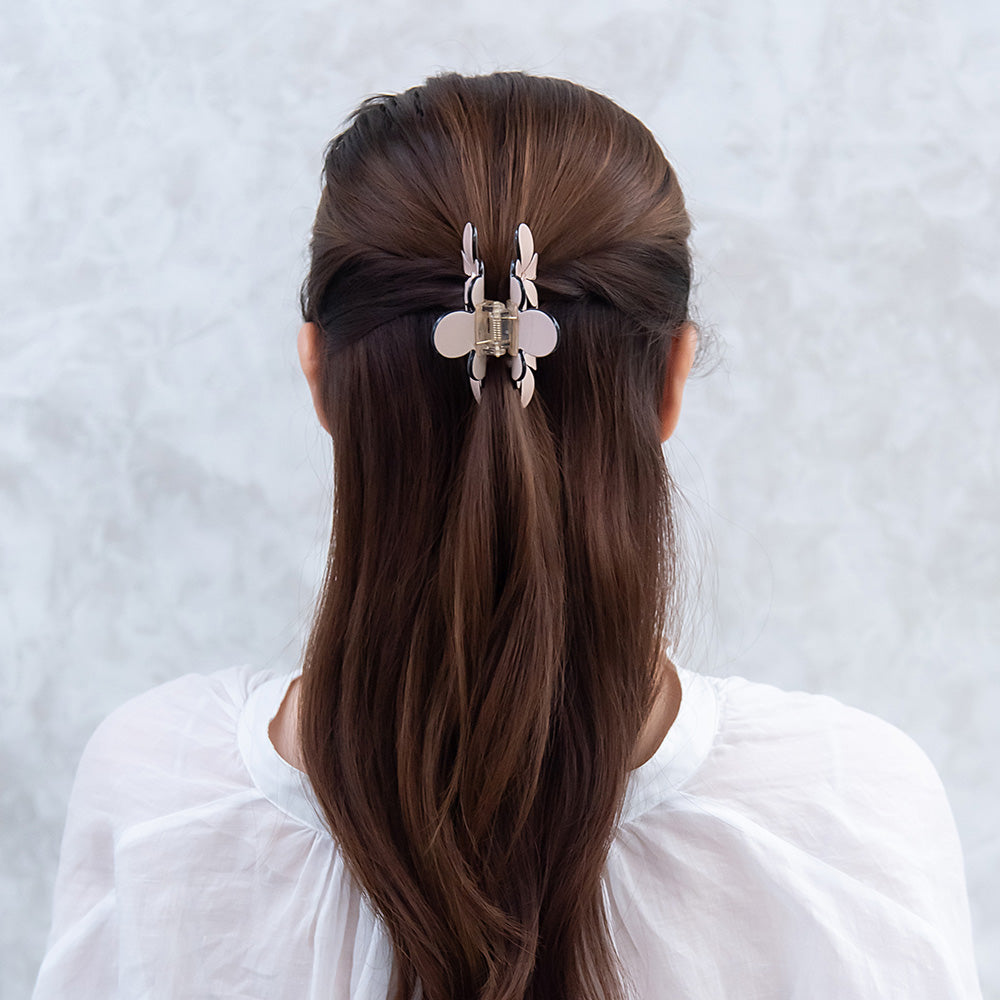 ヘアクリップ トリプル フラワー ストーン バイカラー バンスクリップ