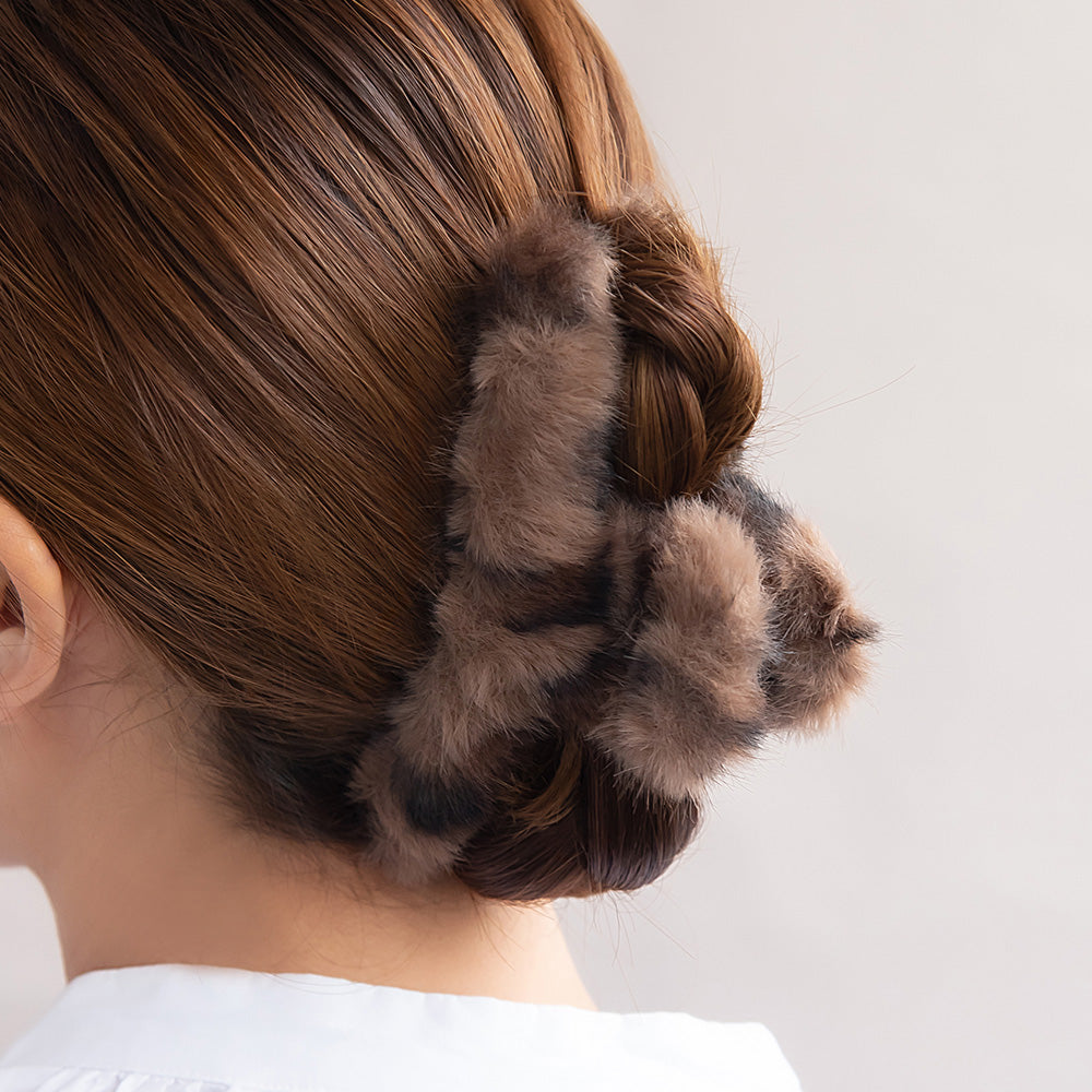 ヘアクリップ フェイクファー レオパード バンスクリップ