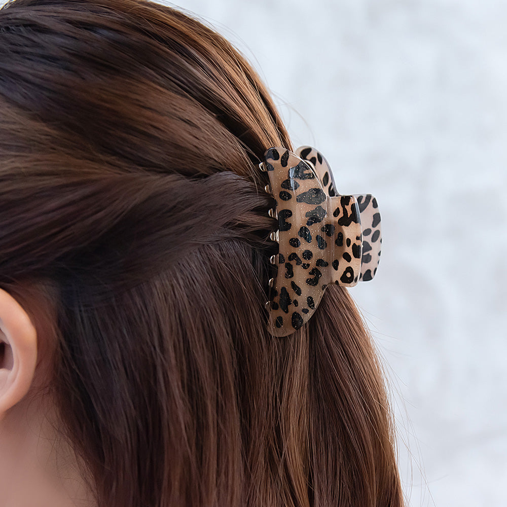 ヘアクリップ レオパード ラメ バンスクリップ