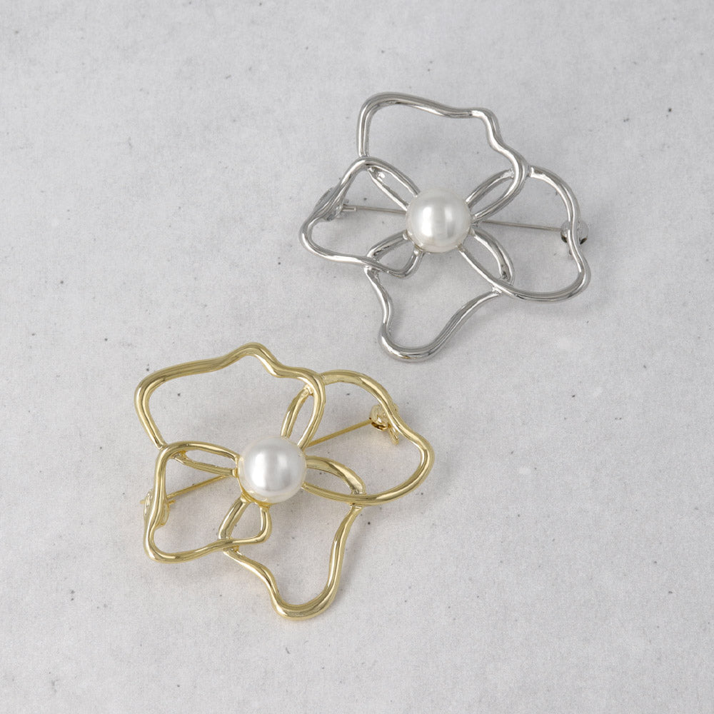 ブローチ ステンレス メタル フラワー 花 パール ピンタイプ