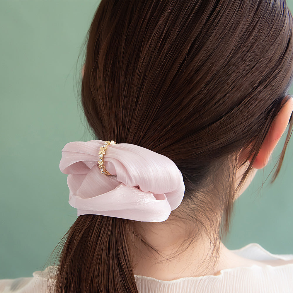 シュシュ シマー メタル クロス ストーン リング カラー ヘアゴム ヘアポニー