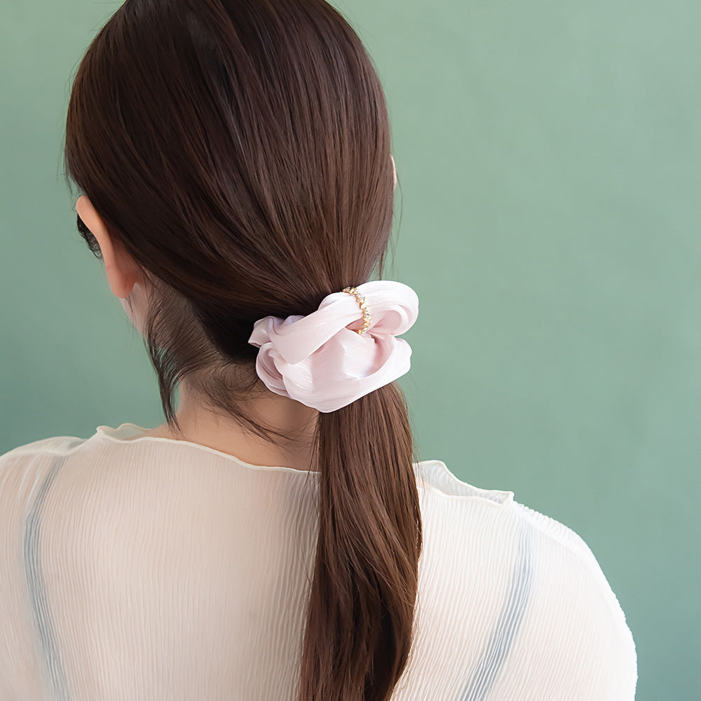 シュシュ シマー メタル クロス ストーン リング カラー ヘアゴム ヘアポニー