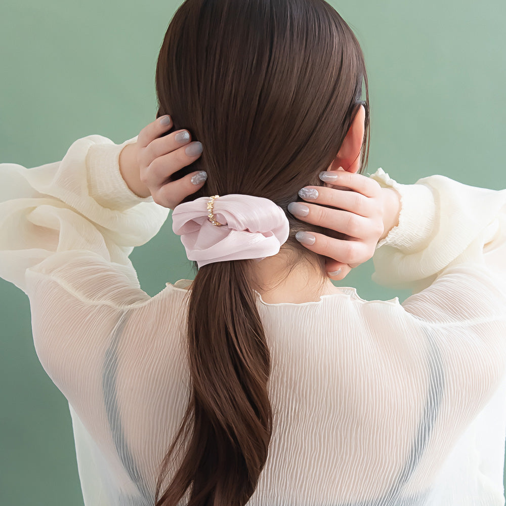 シュシュ シマー メタル クロス ストーン リング カラー ヘアゴム ヘアポニー