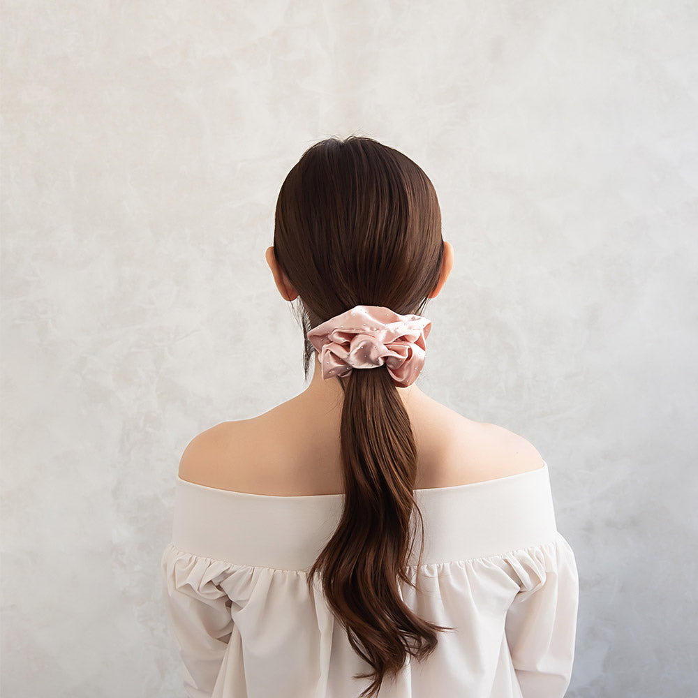 シュシュ ドット柄 ビッグ カラー ヘアゴム ヘアポニー