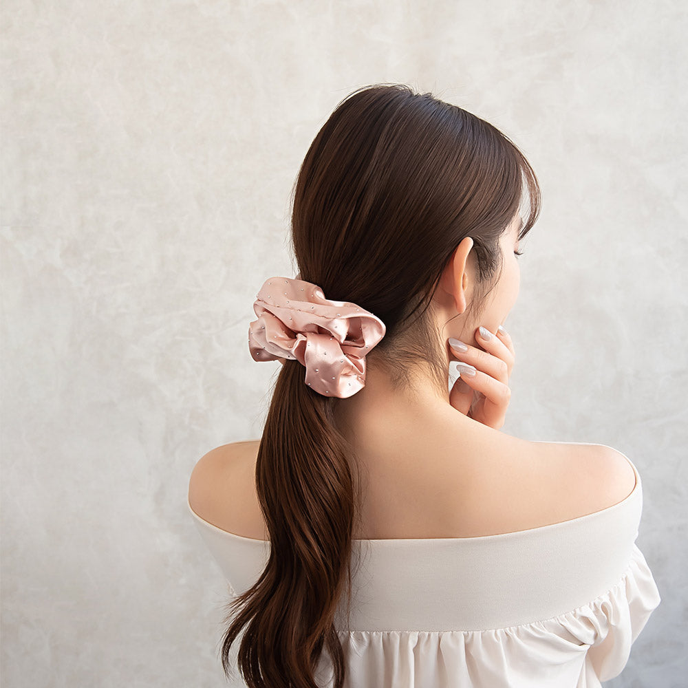 シュシュ ドット柄 ビッグ カラー ヘアゴム ヘアポニー