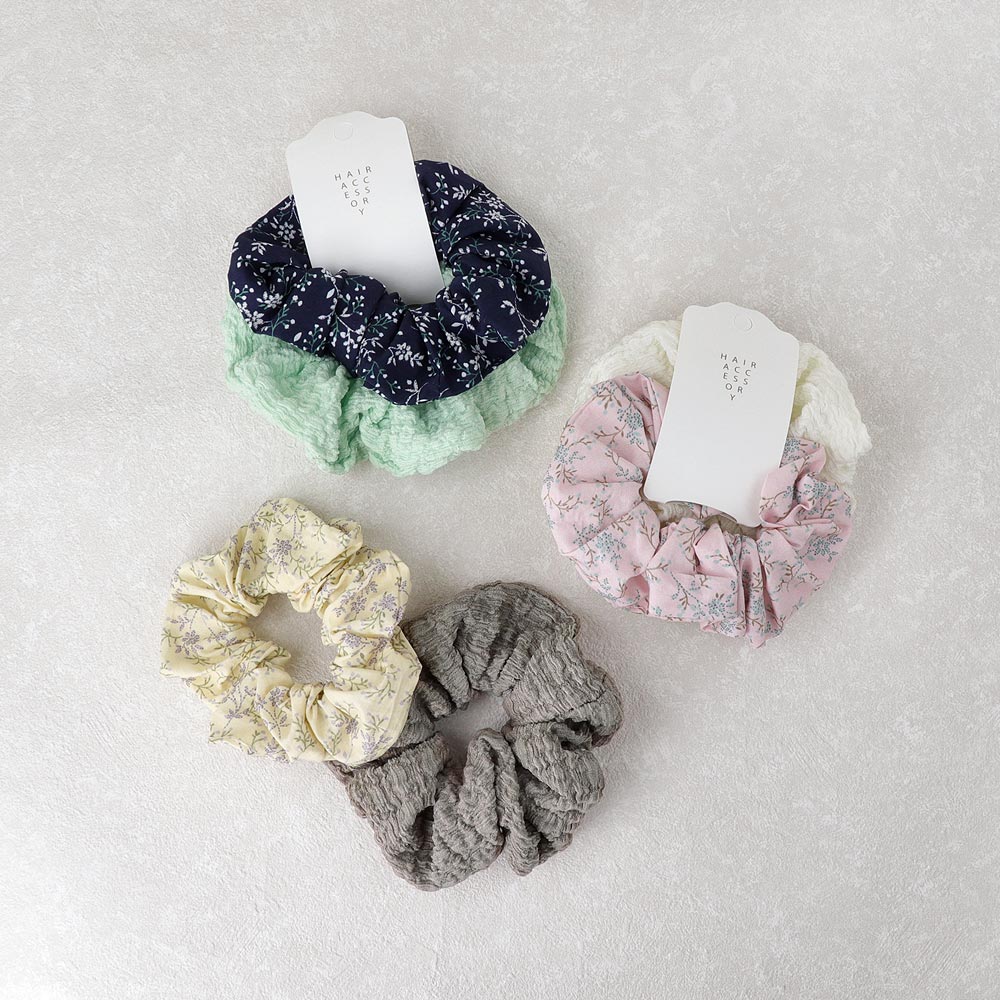 シュシュ フラワー 花 柄 カラー 2個セット ヘアゴム ヘアポニー