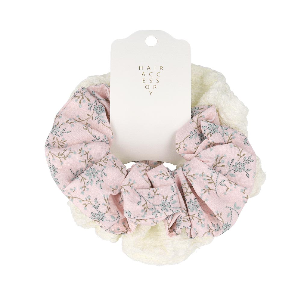 シュシュ フラワー 花 柄 カラー 2個セット ヘアゴム ヘアポニー