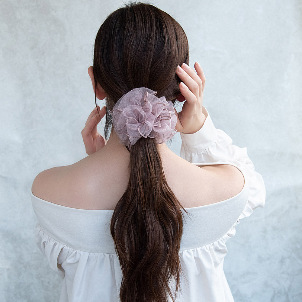 シュシュ チュール シアー パイピング シマー ボリューム きらきら ヘアゴム ヘアポニー