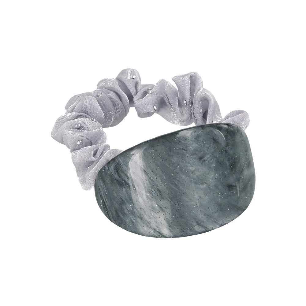 シュシュ マーブル ラメ オーバル カーブ プレート シマー ドット ストーン スリム ヘアゴム ヘアポニー