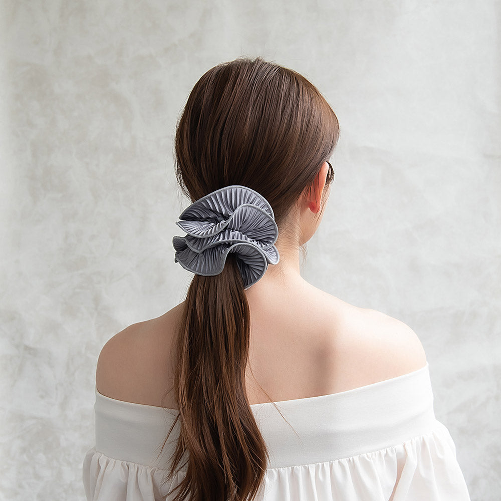 シュシュ プリーツ フリル カラー ヘアゴム ヘアポニー