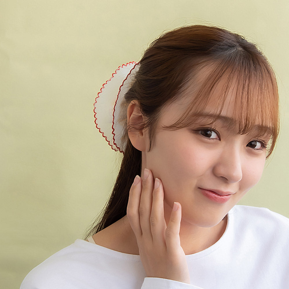 シュシュ ボリューム プリーツ フリル 柄 パイピング バイカラー ビッグ ヘアゴム ヘアポニー
