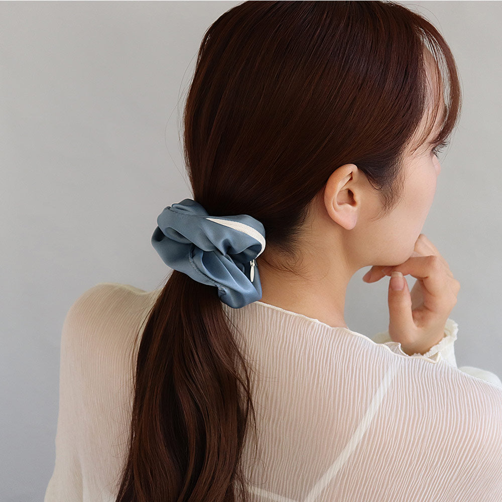シュシュ chouchou pouch ファスナー ポーチ付き サテン カラー