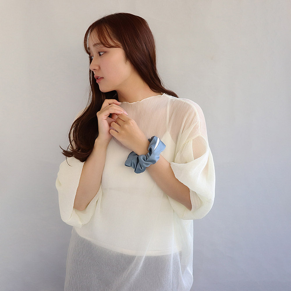 シュシュ chouchou pouch ファスナー ポーチ付き サテン カラー