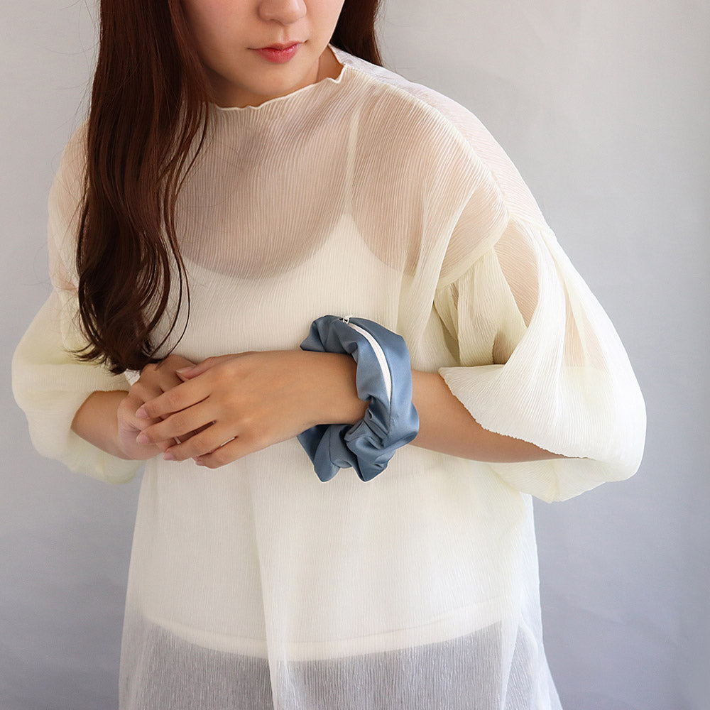 シュシュ chouchou pouch ファスナー ポーチ付き サテン カラー