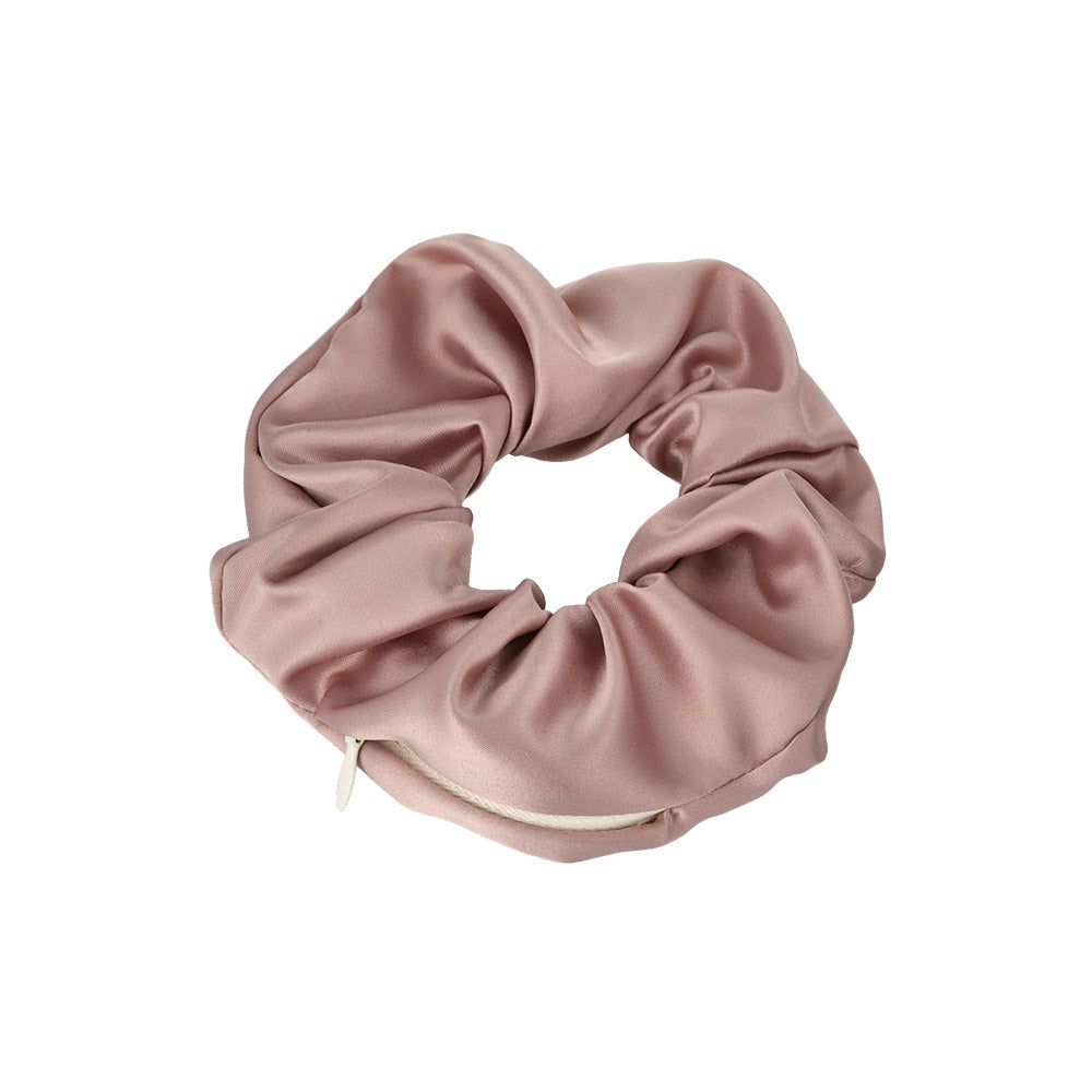 シュシュ chouchou pouch ファスナー ポーチ付き サテン カラー