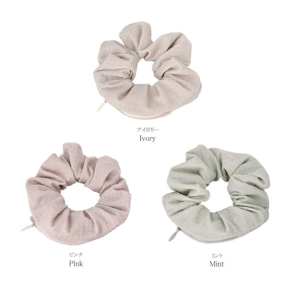 シュシュ chouchou pouch ファスナー ポーチ付き チェック柄 くすみパステル カラー