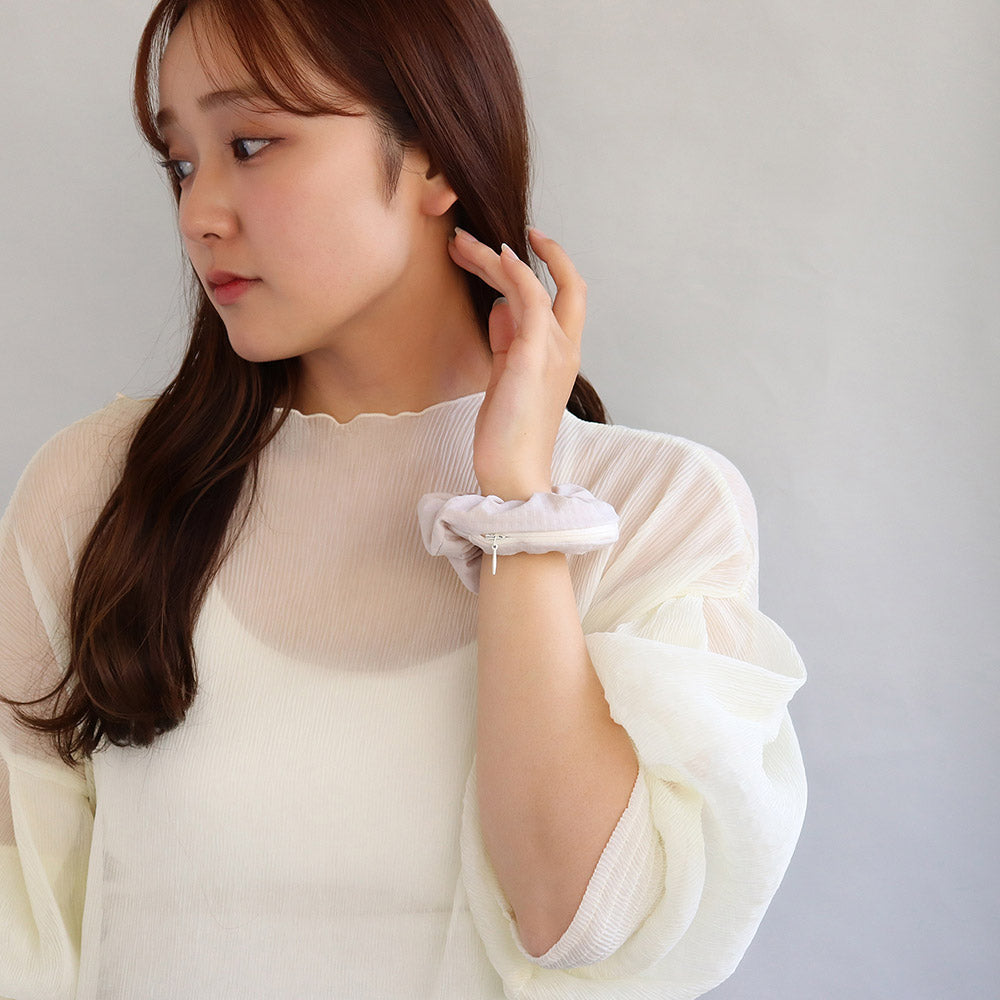 シュシュ chouchou pouch ファスナー ポーチ付き チェック柄 くすみパステル カラー