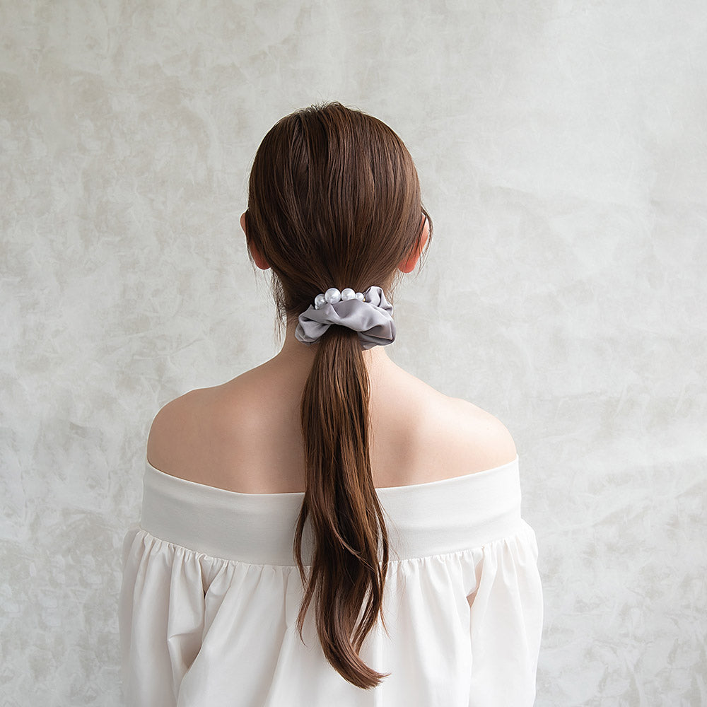 シュシュ ポイント パール ライン ヘアゴム ヘアポニー
