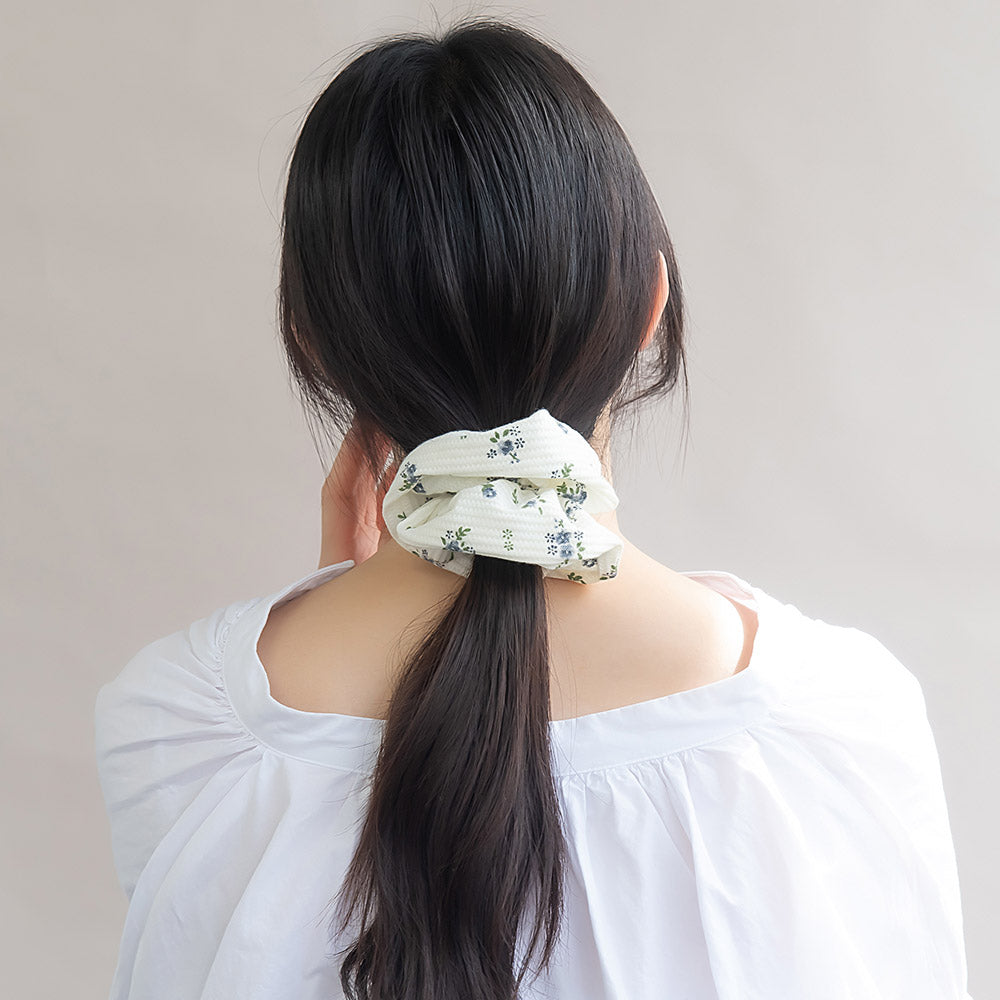 シュシュ ワッフル風 花柄 フラワー ヘアゴム ヘアポニー