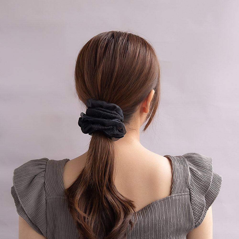 シュシュ ラメ シアー ツイスト ボリューム カラー ヘアゴム ヘアポニー