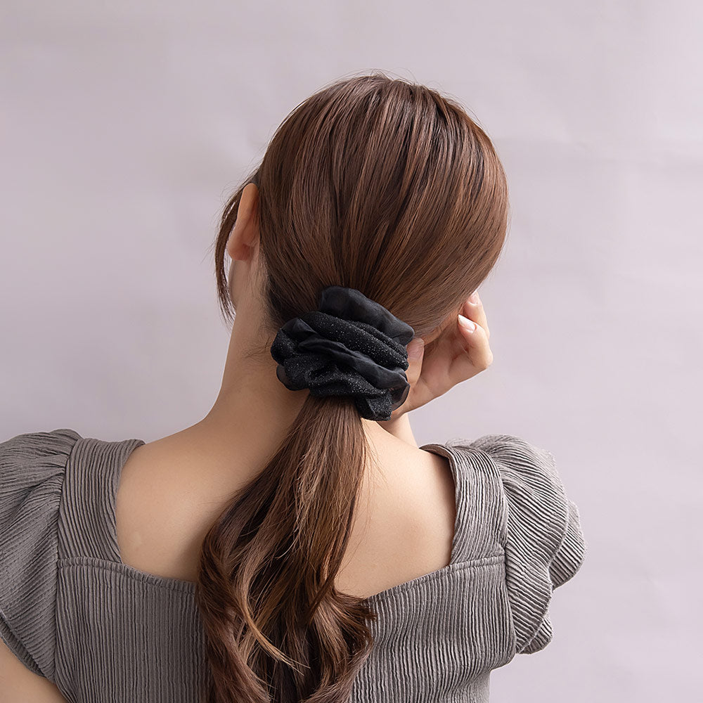 シュシュ ラメ シアー ツイスト ボリューム カラー ヘアゴム ヘアポニー