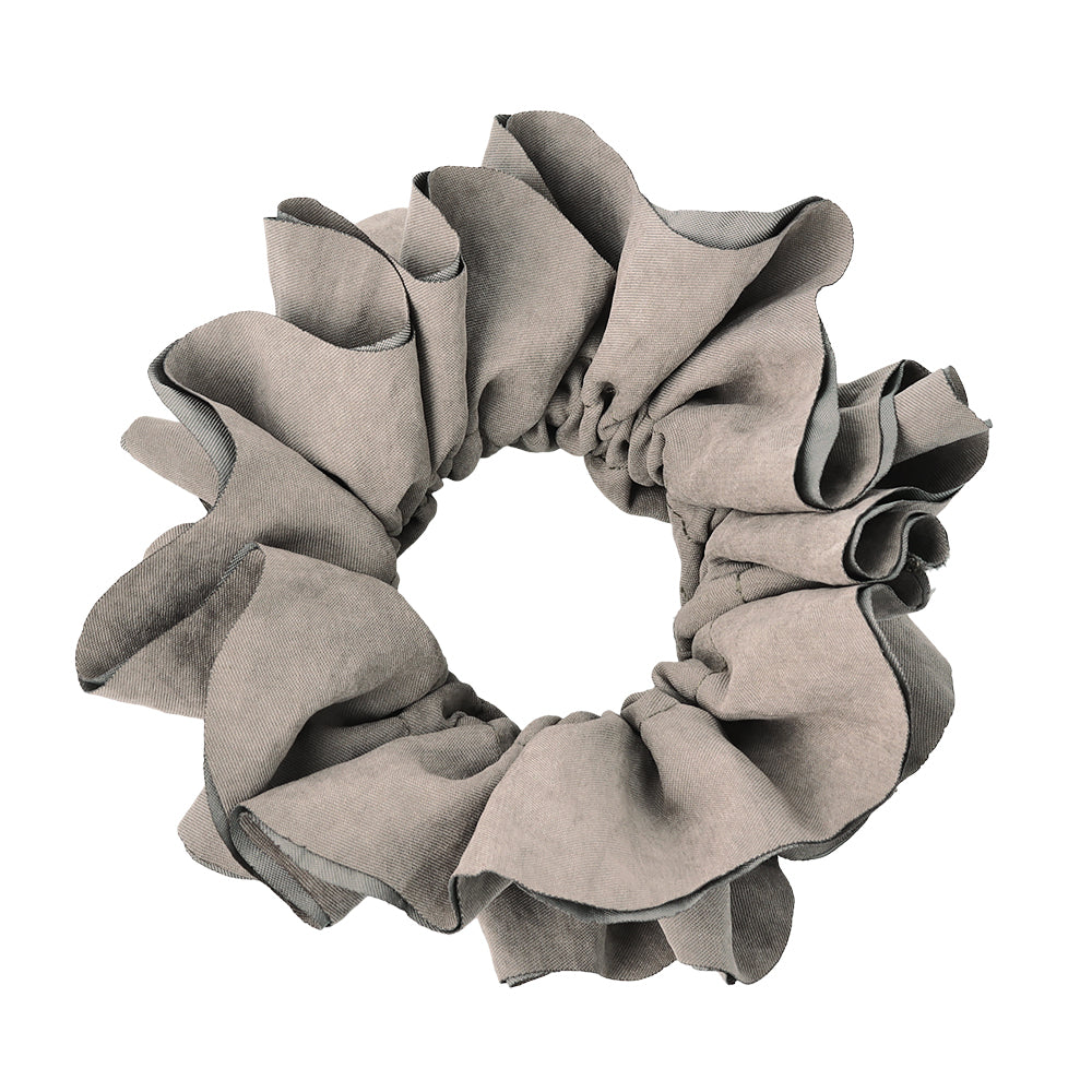 シュシュ フリル スエード風 くすみカラー