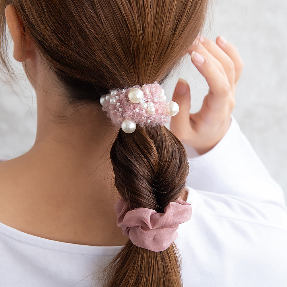 シュシュ ボア カラー パール 2個セット