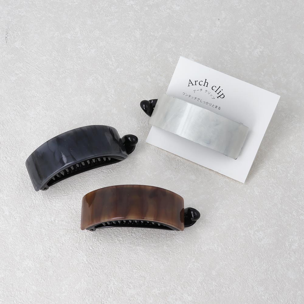 ヘアクリップ カーブ レクタングル プレート マーブル カラー