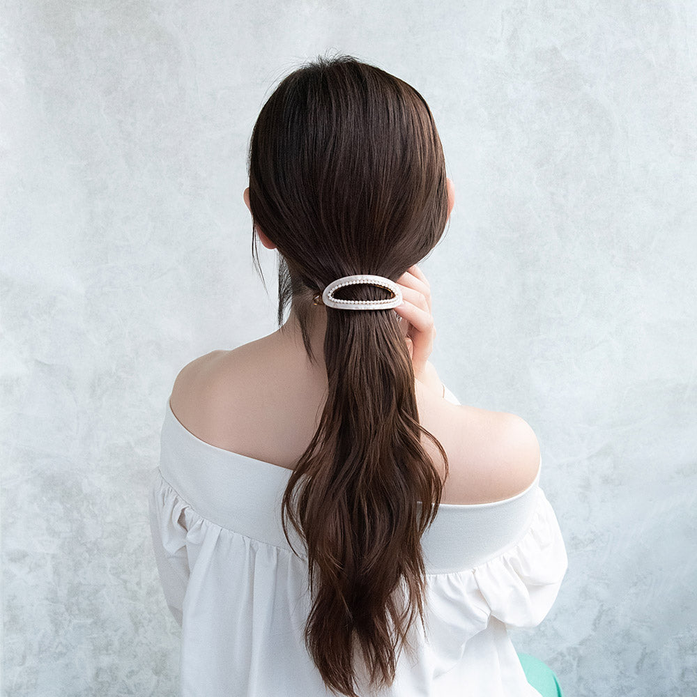 ヘアクリップ オーバル ミニ パール マーブル カラー ライン フレーム クリア アーチクリップ