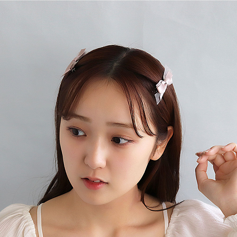 ヘアクリップ ダブル リボン サテン オーガンジー くすみ カラー 2個セット クリップ