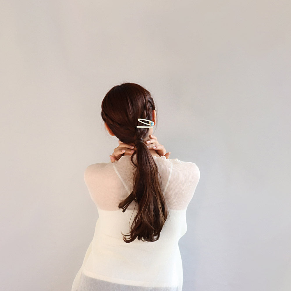 ヘアクリップ Jewel epo ドライフラワー 花 ミニ パール クリア マーブル カラー ラメ レクタングル トライアングル 中抜き 2個セット クリップ