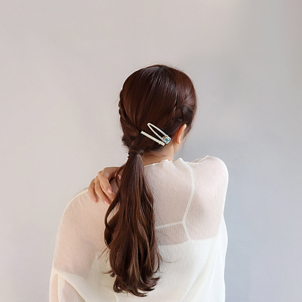 ヘアクリップ Jewel epo ドライフラワー 花 ミニ パール クリア マーブル カラー ラメ レクタングル トライアングル 中抜き 2個セット クリップ