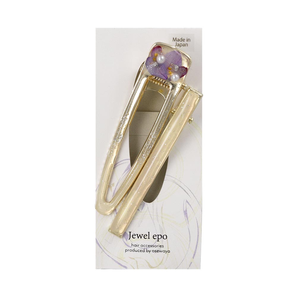 ヘアクリップ Jewel epo ドライフラワー 花 ミニ パール クリア マーブル カラー ラメ レクタングル トライアングル 中抜き 2個セット クリップ