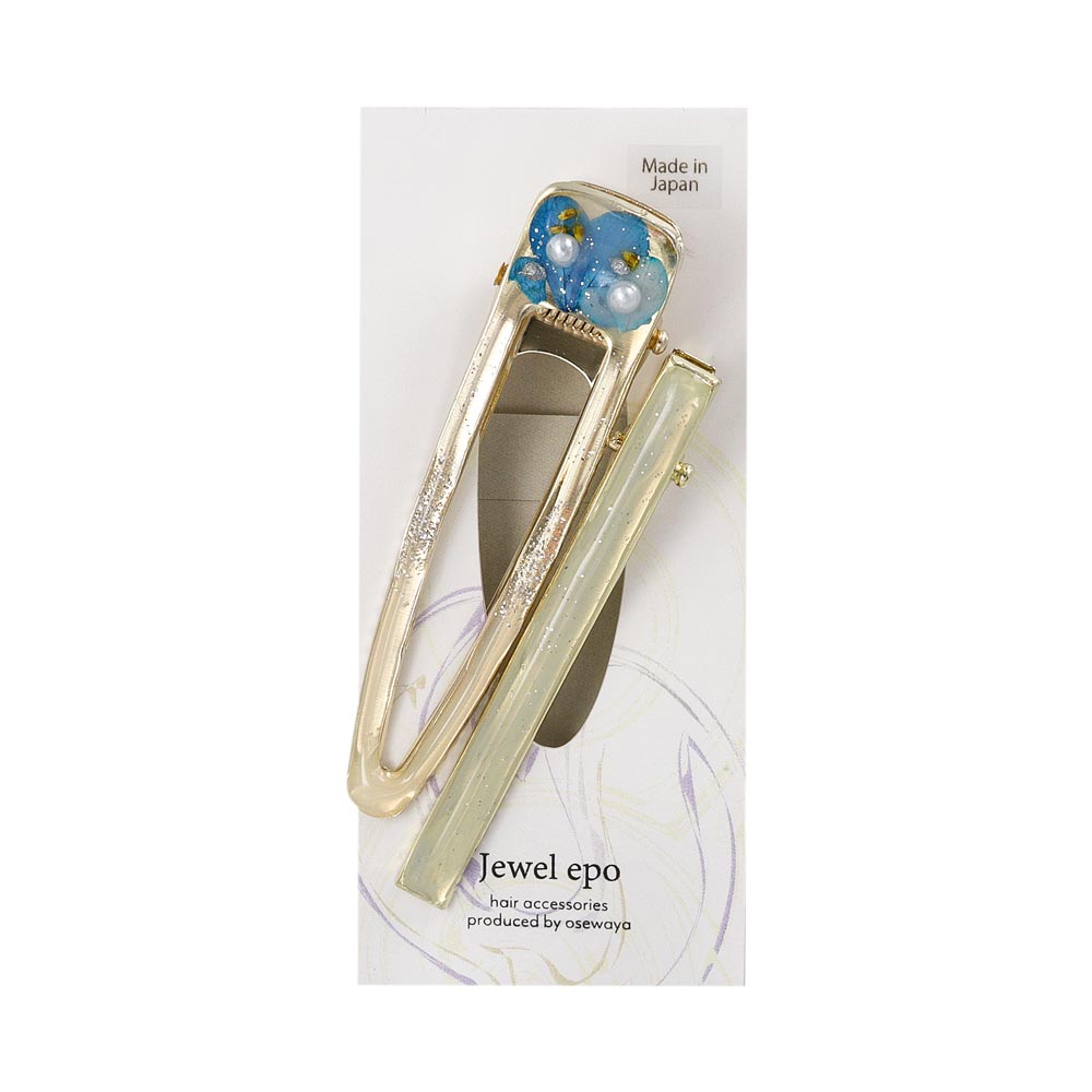 ヘアクリップ Jewel epo ドライフラワー 花 ミニ パール クリア マーブル カラー ラメ レクタングル トライアングル 中抜き 2個セット クリップ