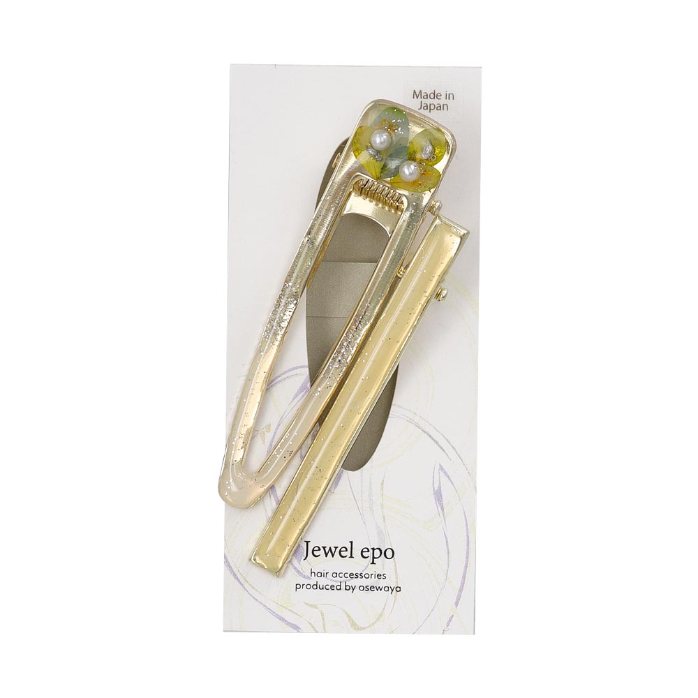 ヘアクリップ Jewel epo ドライフラワー 花 ミニ パール クリア マーブル カラー ラメ レクタングル トライアングル 中抜き 2個セット クリップ