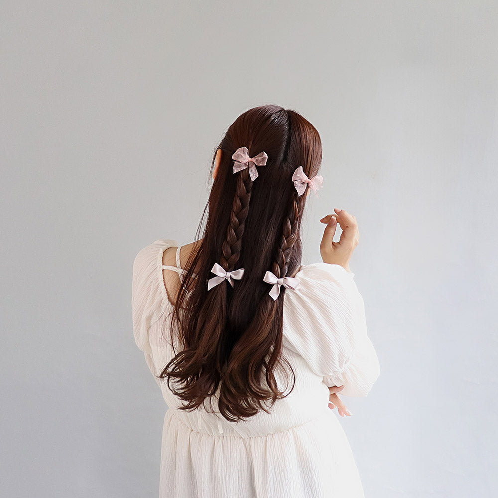 ヘアクリップ Candy Arrange シアー リボン 4個セット ミニクリップ