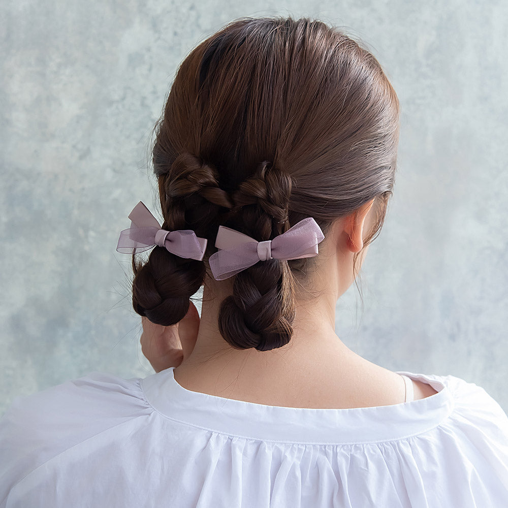 ヘアクリップ ダブル リボン シアー 2個セット サイドクリップ