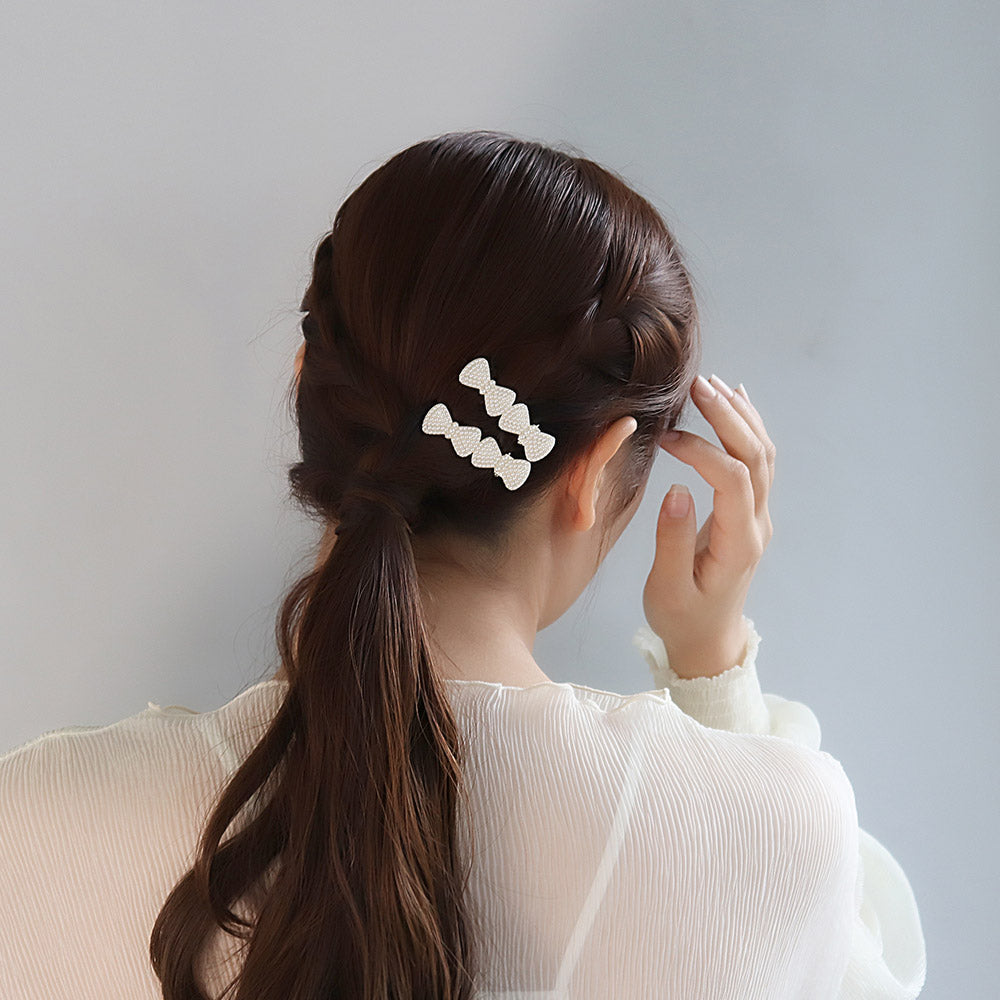 ヘアクリップ Candy Arrange ニッケルフリー メタル リボン ダブル ミニ パール 2個セット クリップ