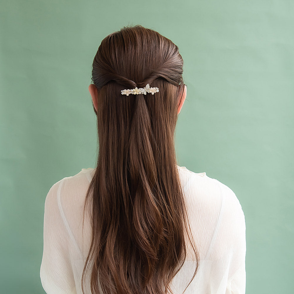 ヘアクリップ フラワー 花 バタフライ 蝶 ミニ パール ストーン カラー メタル サイドクリップ