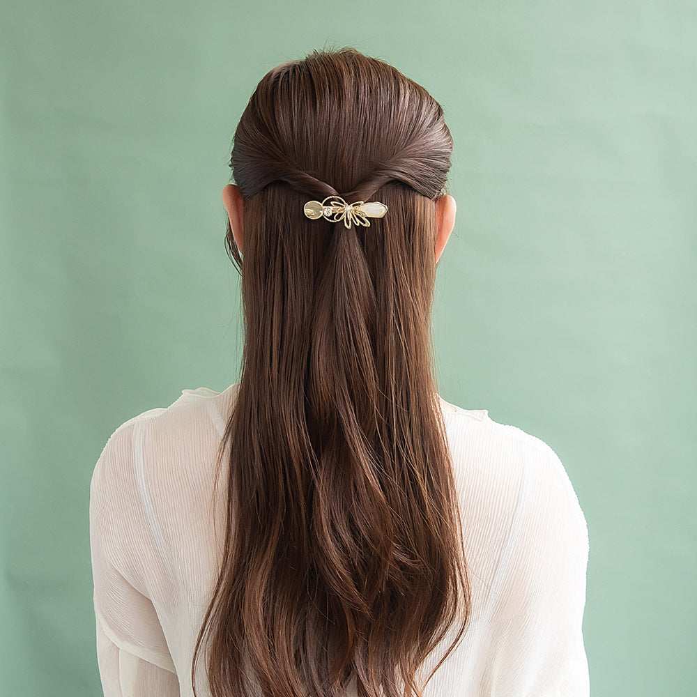 ヘアクリップ メタル 透かし フラワー 花 サークル オーバル パール ストーン マーブル カラー サイドクリップ
