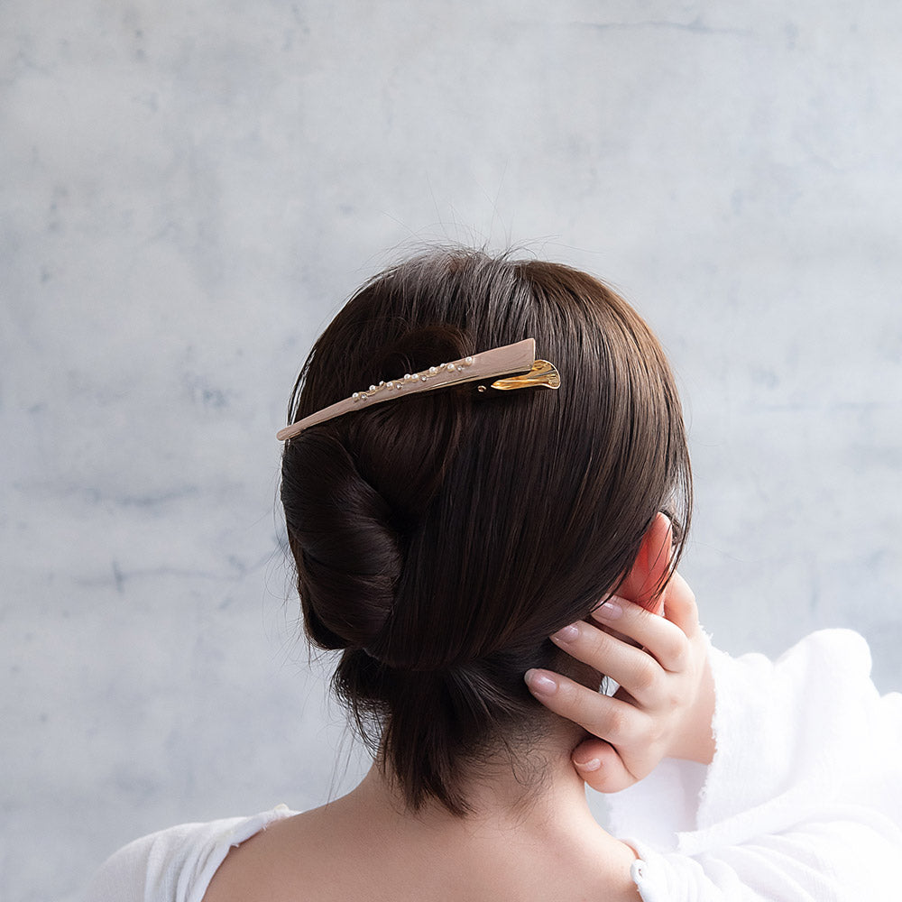 ヘアクリップ ウェーブ ライン ミニ パール ストーン マーブル カラー メタル コンコルド くちばしクリップ