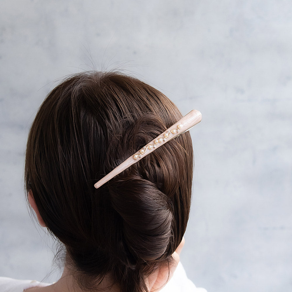 ヘアクリップ ウェーブ ライン ミニ パール ストーン マーブル カラー メタル コンコルド くちばしクリップ