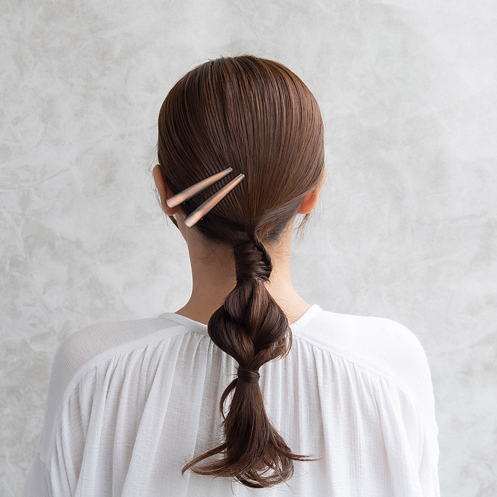ヘアクリップ メタル アンティークブロンズ 2個セット サイドクリップ