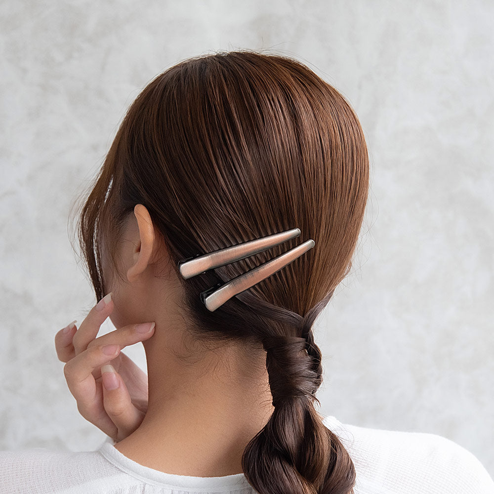 ヘアクリップ メタル アンティークブロンズ 2個セット サイドクリップ