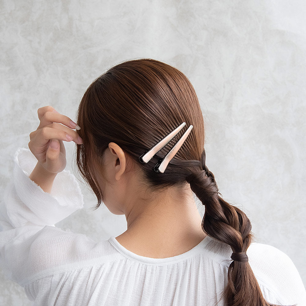 ヘアクリップ メタル アンティークブロンズ 2個セット サイドクリップ